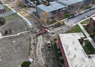 Aerial photo showing construction work at 3rd and Marble.