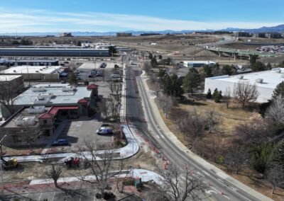 Aerial picture looking South at the traffic control setup on Nickel St.